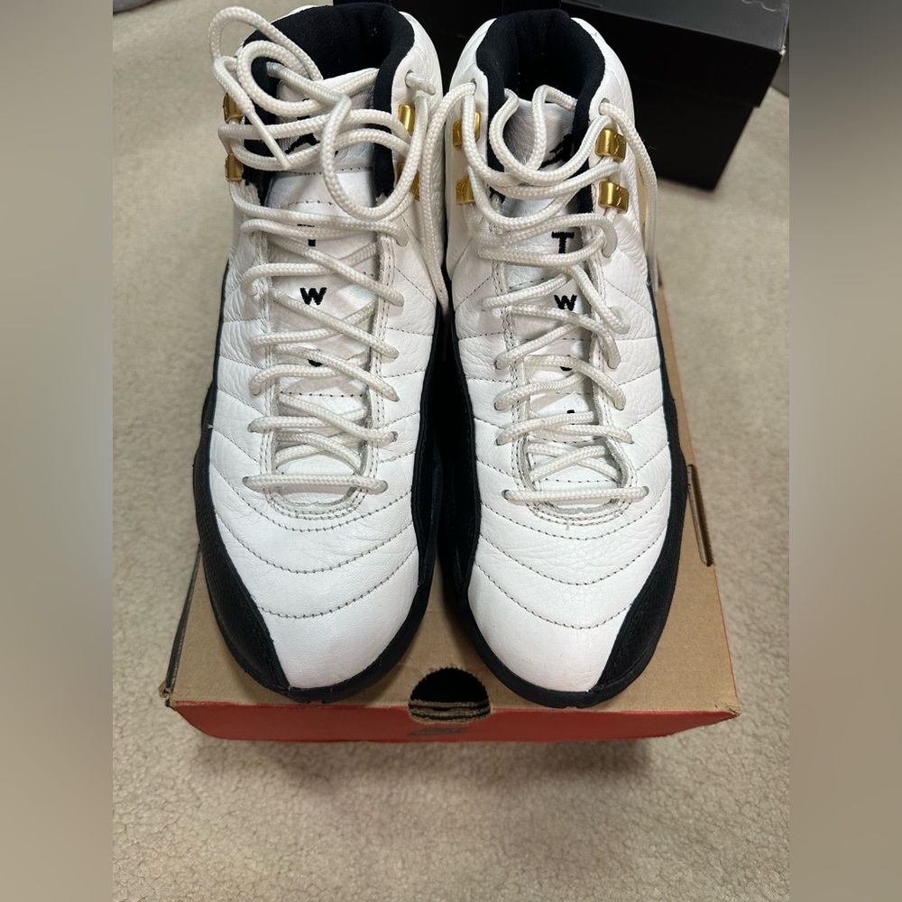 Jordan 12 Taxi Men's White and Black Sneakers